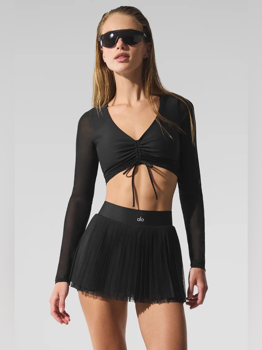 Alo yoga black Airlift Mesh Divine Long Sleeve Bra Small Brand new